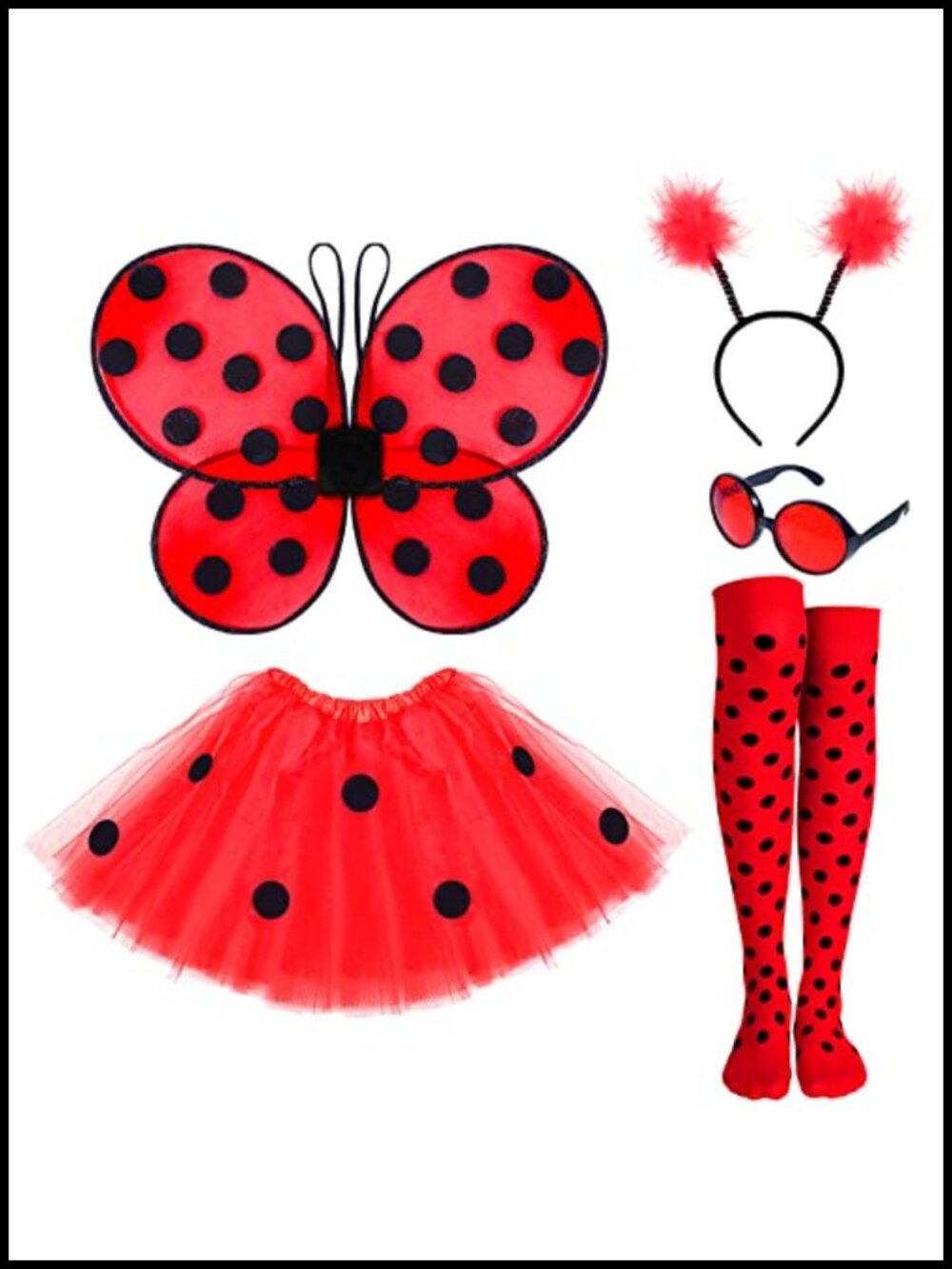 Ladybug Costume Set Tutu Dress Wings Headband Leggings Glasses